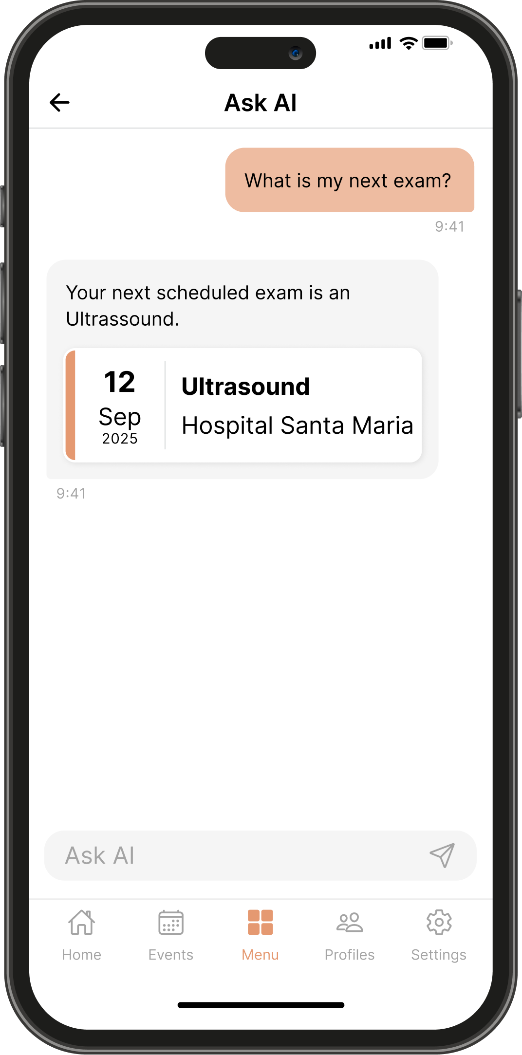 Telos Care AI assistant screen