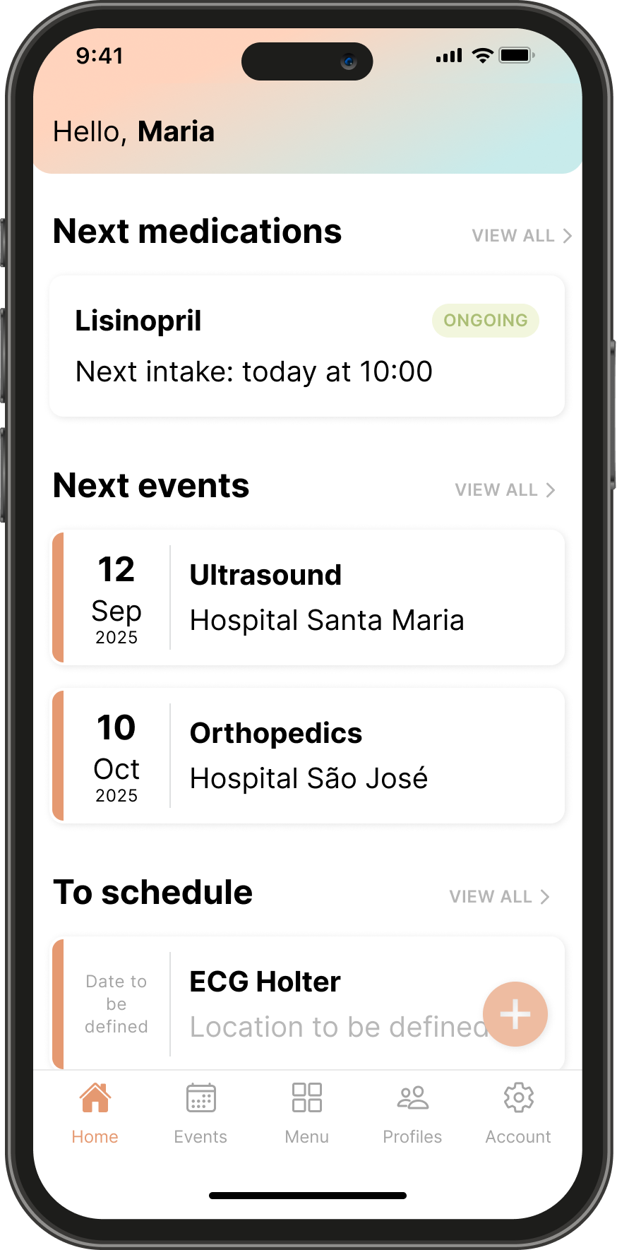 Telos Care home screen